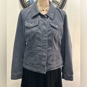 Baccini blue jean jacket with a faint animal print medium